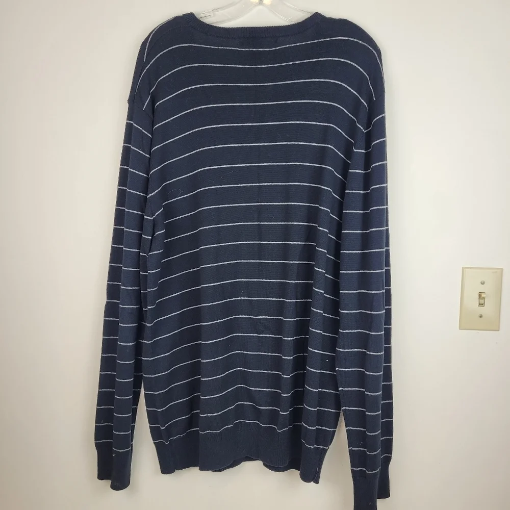 Old Navy Black White Striped Mens V-Neck Cotton Sweater nautical preppy cozy XL